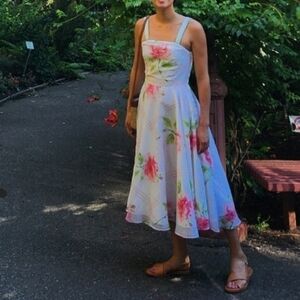 Vintage (Gunne Sax Like Style) rose print full skirt midi dress size Small